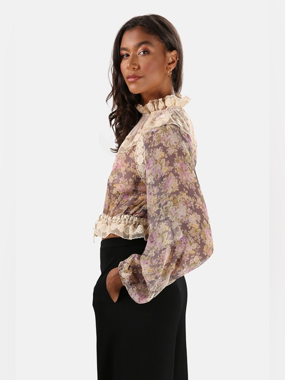 Zimmermann Lavender Floral Lace-Trim Sheer Blouse - Picture 2 of 10